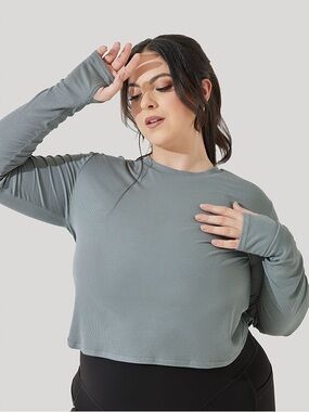 Popflex Refine Long Sleeve Top - Stormy Blue Stretchy Ribbed Size Large